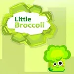 Zielony animowany brokuł z oczami na zielonym tle z napisem Little Broccoli