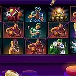 Plansza z motywem sportowym z ikonami przedstawiającymi koszykarzy, piłkarza, gracza futbolu amerykańskiego oraz symbole Wild, Jackpot i Bonus