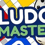 Kolorowa plansza z napisem Ludo Master i widocznymi kostkami do gry