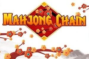 Napis Mahjong Chain z motywem kwiatów sakury i czerwonym diamentem w tle