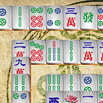 Mahjong Connect 2 Online Zbliżenie na układ płytek z chińskimi znakami i symbolami w różnych kolorach