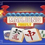 Czerwono-niebieski szyld z napisem MAHJONG FIREFLY oraz kafelki z chińskimi znakami na niebieskim tle