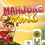 Postać kreskówkowej małpy w stroju wojownika z napisem MAHJONG KING na tle stosu płytek mahjong