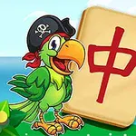 Zielona papuga w pirackim kapeluszu stojąca obok płytki z chińskim znakiem na tle morza