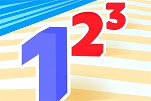 Kolorowe cyfry 1, 2 i 3 na tle niebiesko-żółtych promieni