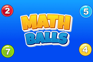 Niebieskie tło z kolorowymi kulkami oznaczonymi liczbami 2, 4, 5 i 7 oraz napisem MATH BALLS w centrum