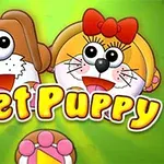 Dwie kreskówkowe postacie psa i suczki z dużymi oczami na zielonym tle z napisem Meet Puppy poniżej