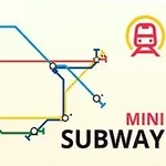 Schematyczna mapa metra z różnokolorowymi liniami i ikoną pociągu w czerwonym okręgu obok napisu MINI SUBWAY