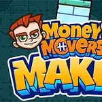 Dwóch postaci z rudymi włosami nad kolorowym napisem Money Movers Maker na ciemnym tle