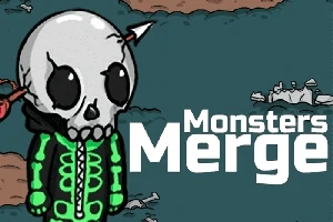 Postać z czaszką zamiast głowy i strzałą w niej, ubrana w zieloną bluzę, na ciemnym tle z białym napisem „Monsters Merge”