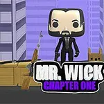 Postać w stylu figurki funko pop z brodą i garniturem stoi na tle miejskiego krajobrazu z wysokimi budynkami, z tekstem MR