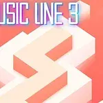 Jasnoróżowy labirynt w stylu izometrycznym na tle gradientu, z kolorowym napisem Music Line 3 na górze