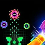 Kolorowe, neonowe elementy z numerycznymi wartościami na czarnym tle z widocznym napisem Neon Blaster
