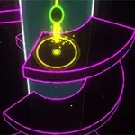 Jaskrawa spiralna struktura z fioletowymi krawędziami i neonowymi elementami centralnymi na czarnym tle