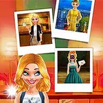 Kobieta o blond włosach na tle trzech zdjęć polaroid przedstawiających różne stylizacje