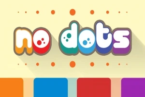 Kolorowy napis „no dots” na beżowym tle z pomarańczowymi kropkami