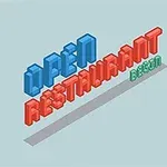 Trójwymiarowy tekst w stylu izometrycznym w pastelowych kolorach pisany słowami Open Restaurant Berlin
