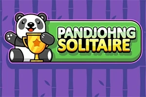 Panda trzymająca złoty puchar na tle zielonego prostokąta z napisem, otoczonego fioletowym wzorem bambusa