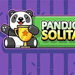Panda trzymająca złoty puchar na tle zielonego prostokąta z napisem, otoczonego fioletowym wzorem bambusa