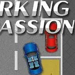Samochody na parkingu widziane z góry, z tekstem Parking Passion