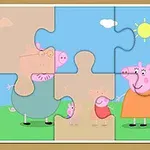 Układanka puzzlowa przedstawiająca rodzinę świń na tle słonecznego dnia