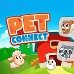 Kolorowa grafika z postaciami zwierząt, takich jak wiewiórka, szop, owca i kurczak, na tle stodoły z napisem Pet Connect