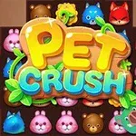 Kolorowe rysunki zwierząt i duży napis PET CRUSH na środku grafiki