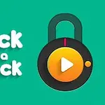 Grafika z kolorowym tłem, napisem Pick a Lock oraz ilustracją kłódki z żółtym przyciskiem odtwarzania