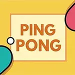 Ilustracja z dwoma rakietkami do ping ponga, niebieską i czerwoną, oraz piłeczką na żółtym tle z napisem PING PONG pośrodku