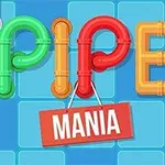 Kolorowe litery ułożone z rur na niebieskim tle z napisem MANIA na czerwonej tabliczce