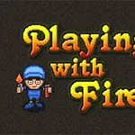 Napis Playing with Fire 2 z postacią animowanego chłopca w niebieskim stroju trzymającego zapalniczkę i bombę