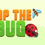 Kolorowe napisy POP THE BUG z wizerunkami motyla, biedronki i pszczoły na jasnożółtym tle
