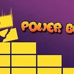 Żółte klocki na tle w kolorze fioletowym z napisem Power Block w ognistej czcionce