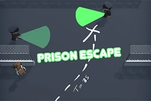 Widoczna scena z dwoma strażnikami z latarkami oraz postać próbująca uciec z napisem PRISON ESCAPE