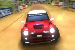 Rally Point 2 Czerwony samochód rajdowy z białym dachem na torze wyścigowym
