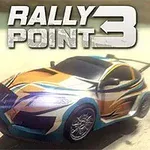 Samochód rajdowy o kolorowej karoserii jedzie po piaszczystej drodze z widocznym napisem Rally Point 3
