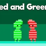 Dwie pikselowe postacie w zielonym i czerwonym kolorze na zielonym tle z napisem Red and Green 4 na górze