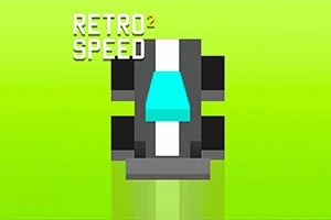 Grafika przedstawia pikselowy samochód wyścigowy z niebieską szybą na zielonym tle z napisem Retro Speed 2
