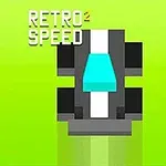 Grafika przedstawia pikselowy samochód wyścigowy z niebieską szybą na zielonym tle z napisem Retro Speed 2