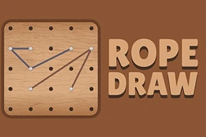 Drewniana plansza z siatką kołków oraz niebieska i brązowa lina, obok napis ROPE DRAW