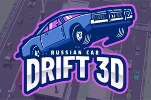 Niebieski samochód unoszący się nad dużymi literami Drift 3D na tle stylizowanej mapy drogowej