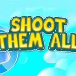 Napis Shoot Them All na jasnym, niebieskim tle z chmurkami i ikonami