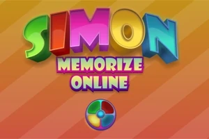 Napis SIMON MEMORIZE ONLINE na kolorowym tle z kolorowym okręgiem poniżej