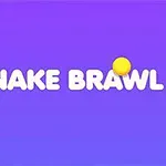 Niebiesko-fioletowe tło z białym tekstem SNAKE BRAWL otoczonym żółtymi okręgami