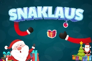 Święty Mikołaj z prezentami i choinką na tle z napisem Snaklaus