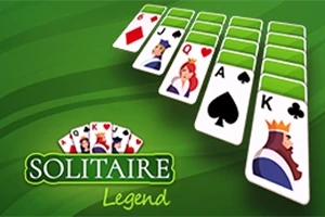 Karty do gry ułożone w szeregu na zielonym tle z widocznymi figurami i napis Solitaire Legend