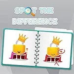 Otwarty notes z dwoma rysunkami zamka z koroną i peleryną oraz napisem Spot the Difference na szarym tle