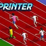 Sprinter Postacie biegnące po bieżni lekkoatletycznej w stylu kreskówkowym z napisem Sprinter u góry