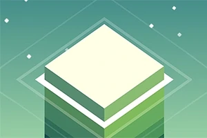 Zielona wieża z geometrycznym wzorem na tle gradientowego nieba z białymi gwiazdami