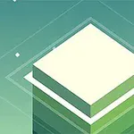 Zielona wieża z geometrycznym wzorem na tle gradientowego nieba z białymi gwiazdami